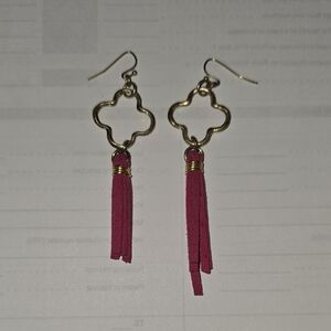 Gold and Pink Tassel Earrings